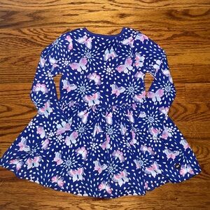 Tea Collection Toddler Girl Long Sleeve Wrap Neck Dress, Blue Floral Butterfly